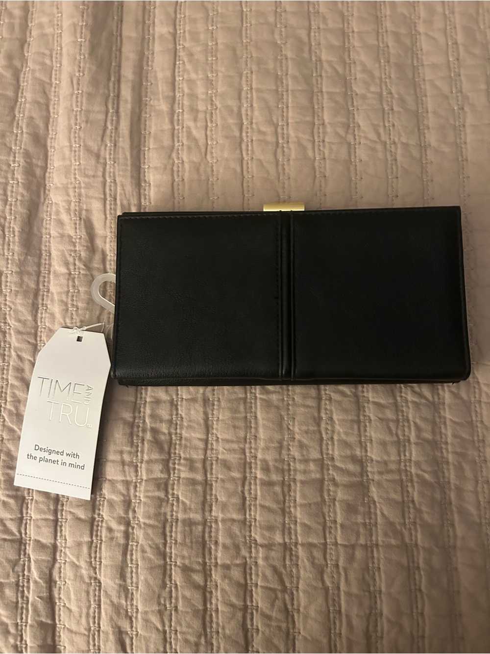 Time and Tru Black Faux Leather Women's Wallet with Gold Clasp